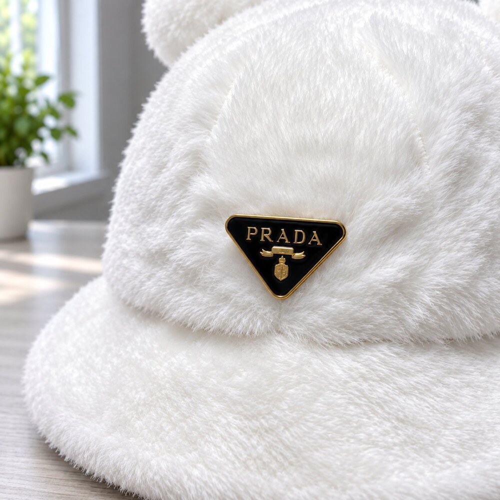 Prada White Plush Ear Bucket Hat - Picture 5 of 6